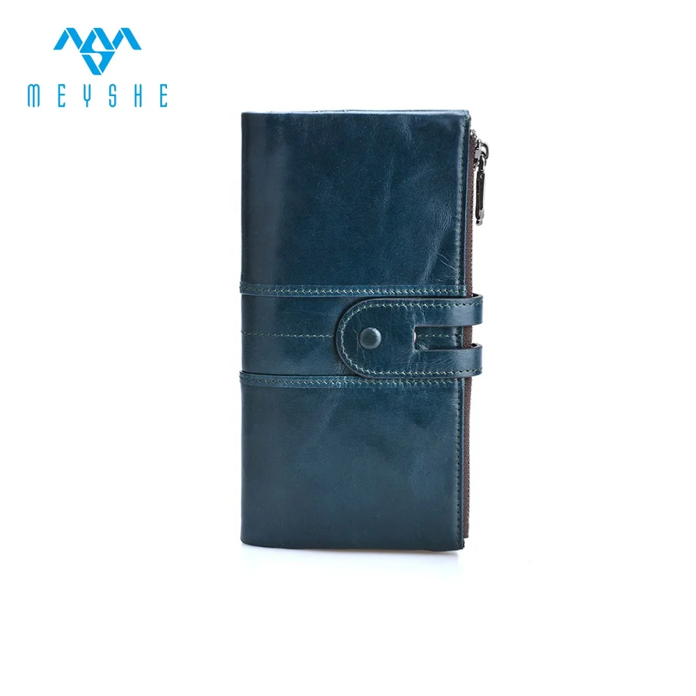Vintage royalblue genuine leather guangzhou custom zipper women wallet