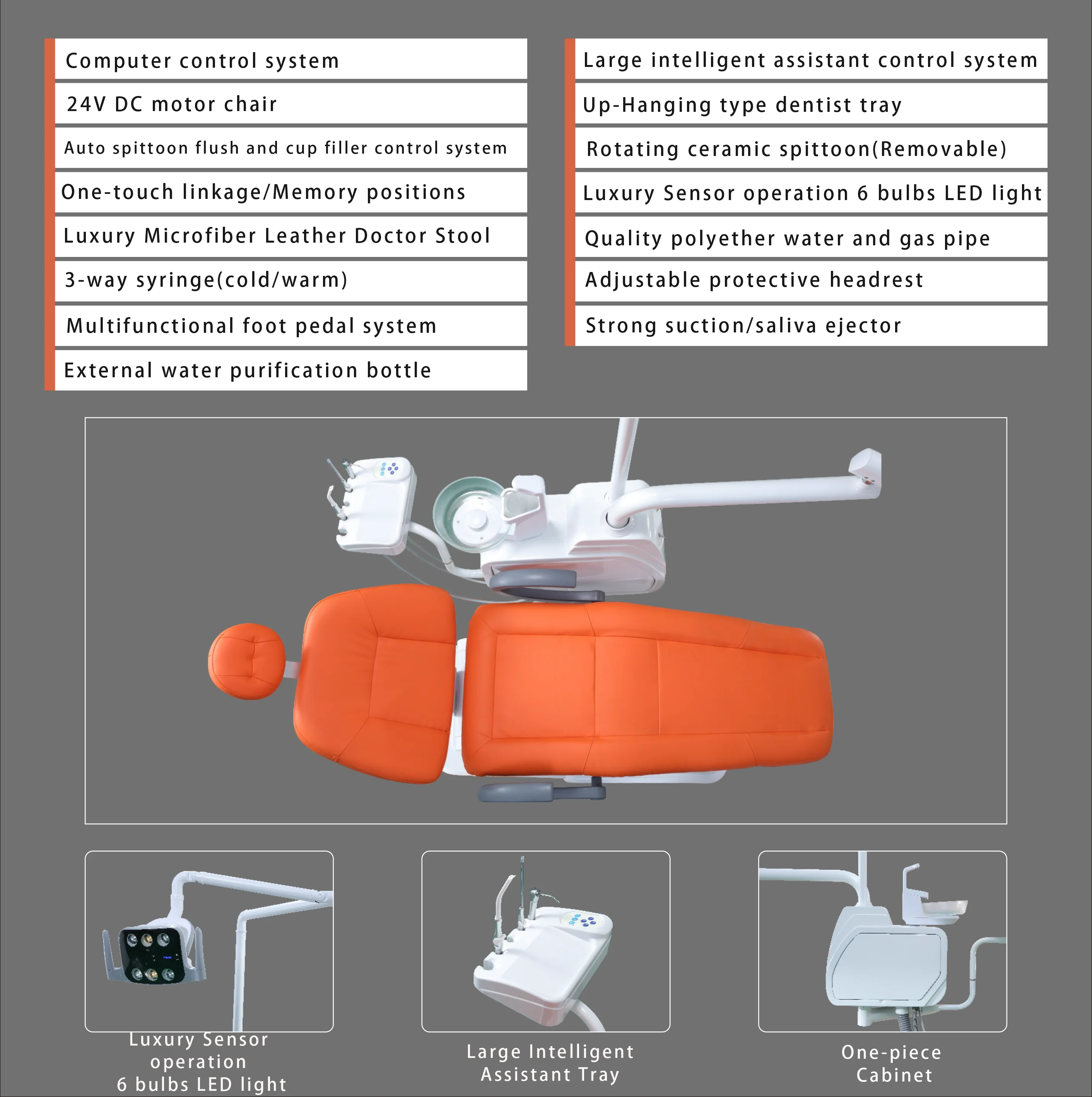 Dentist Lab Dental Chairs LED Compressor Unit for Clinic Teeth Hospital Equipment Electric Power Source Made Plastic Metal Steel