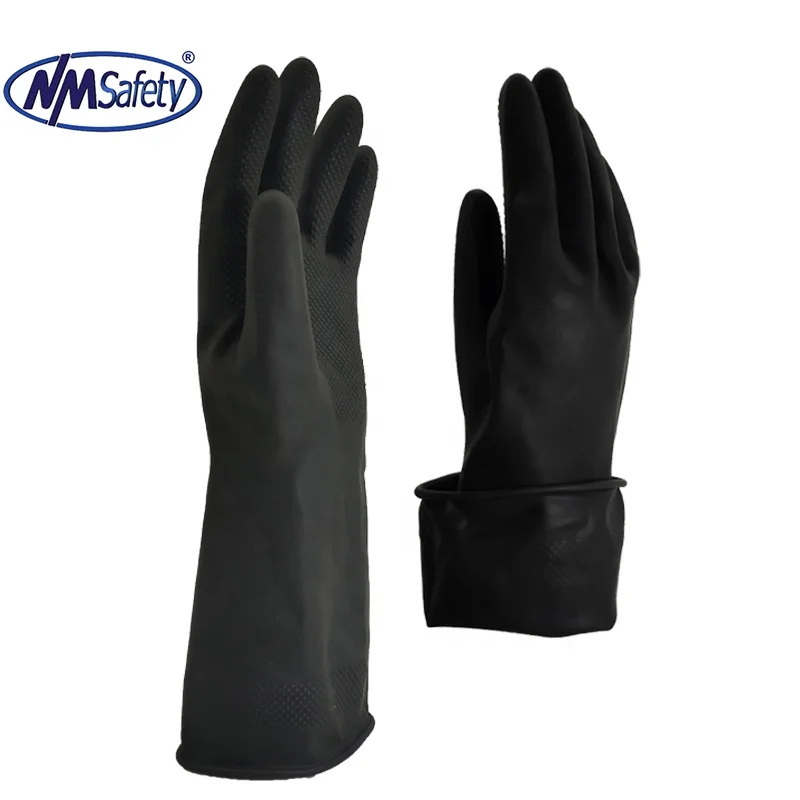 NMsafety Neoprene Diamond Gloves for Work Construction Heavy Duty Chemical Gloves Top Long Black Gloves