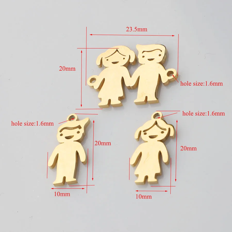 Stainless Steel Cute Boy and Girl Pendant Mirror Polished Children Charms For DIY Bracelet Necklace Jewelry Marking