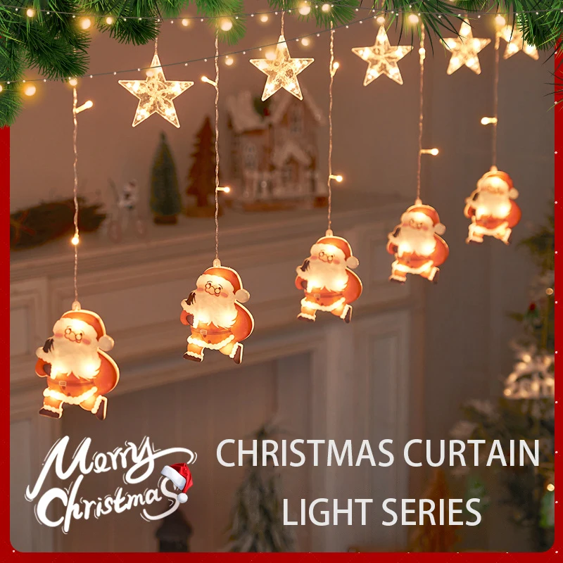 2023 Christmas Decoration Led Curtain Lights Santa Claus Snowflake Pendant String Lights for Christmas Decoration
