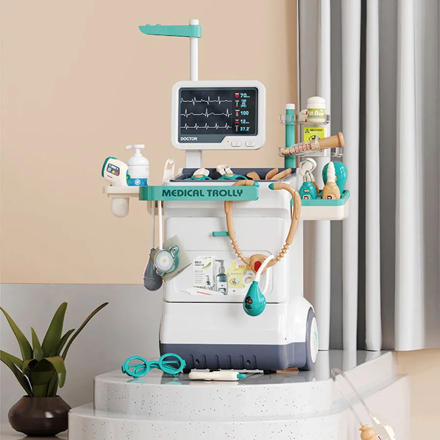Little Doctor Role Play Game Toys Pretend Play Doctor Set ECG X-Ray Medical Station Toy Simulation Medical Tool Trolley Kits