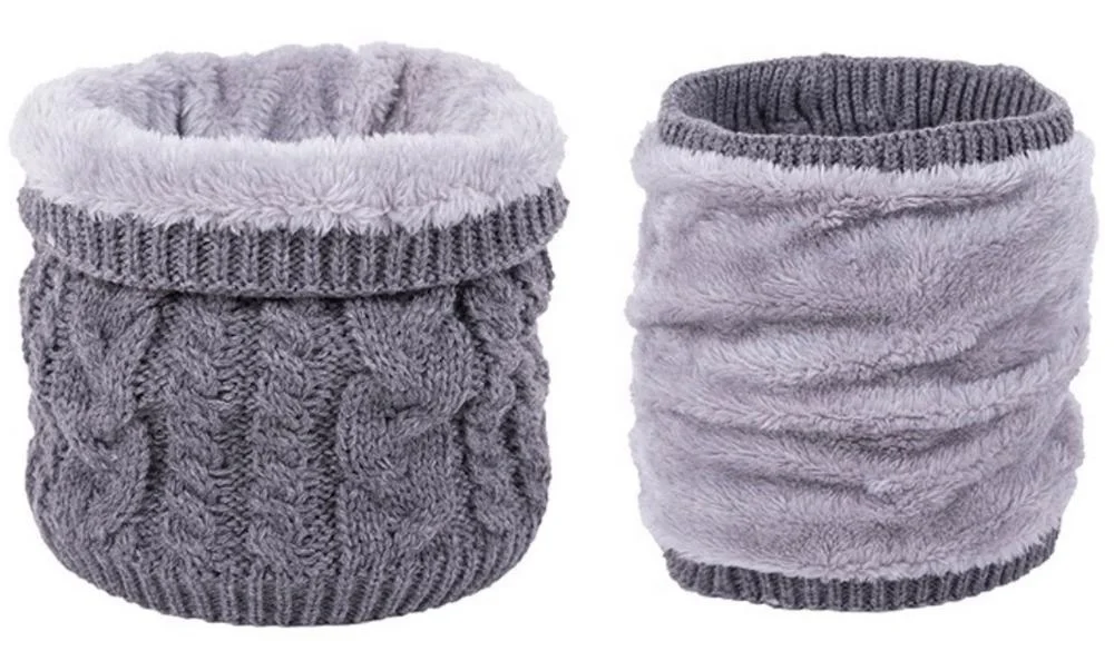 Classic fashion warm neck loop cable knitted wool snood scarf warm fur lining snood scarf for woman