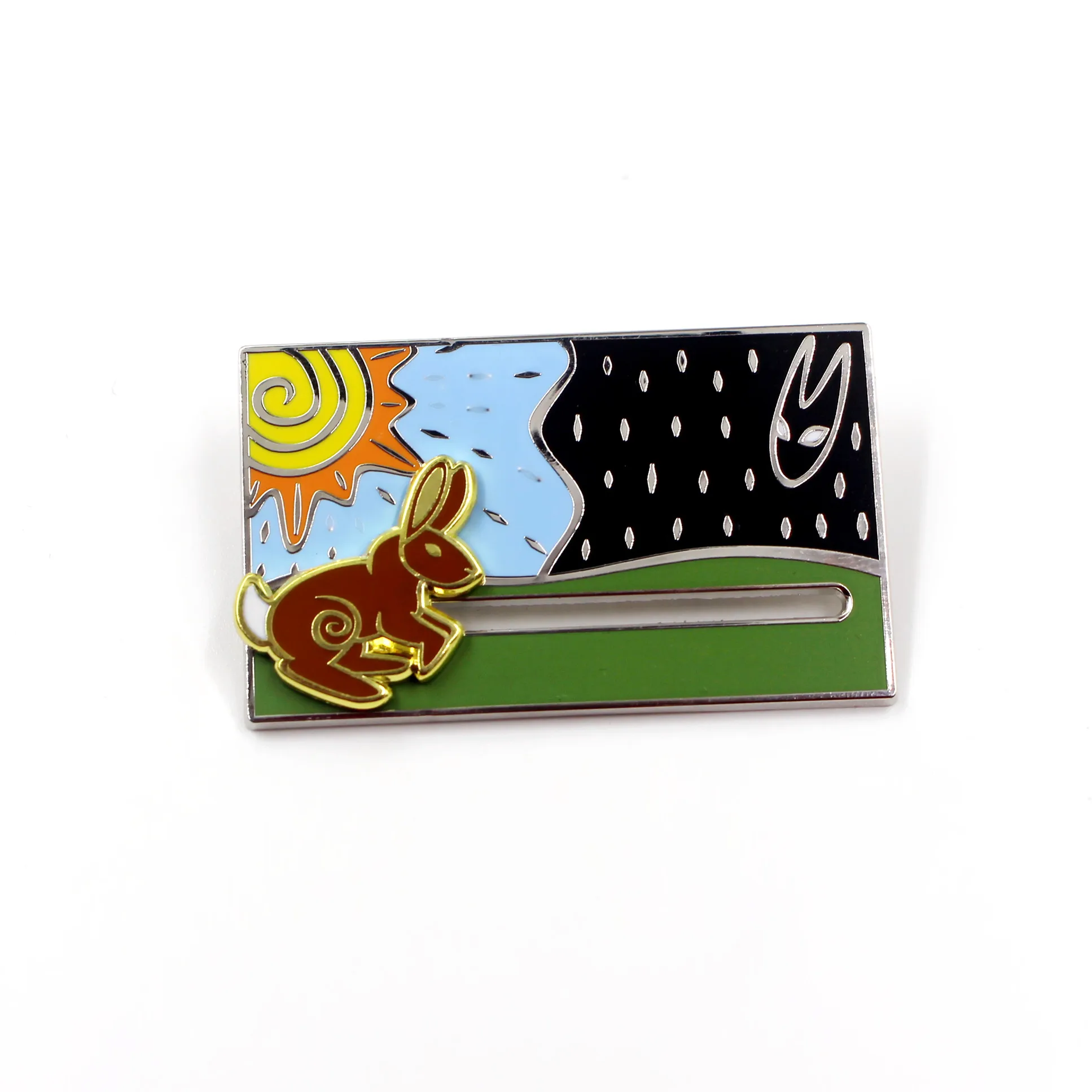 sliding moving lapel pin badge