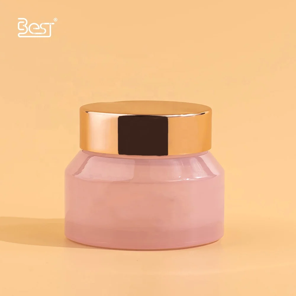 20ml 50ml Travel Skincare Set Light Pink Essential Serum Cream Customized Glass Bottle and Jar with Gold Cosmetic PUMP Sprayer