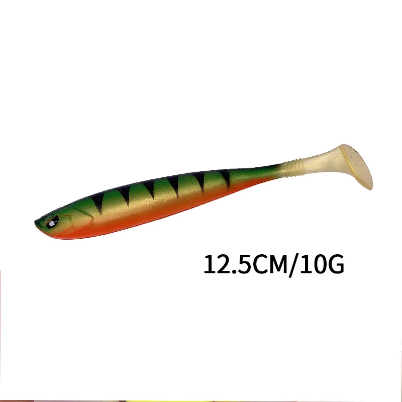 Hot Sale 12.5cm 10g Soft Fishing Lure Rainbow Soft Fish Lifelike Silicone Artificial Bait with T-tail