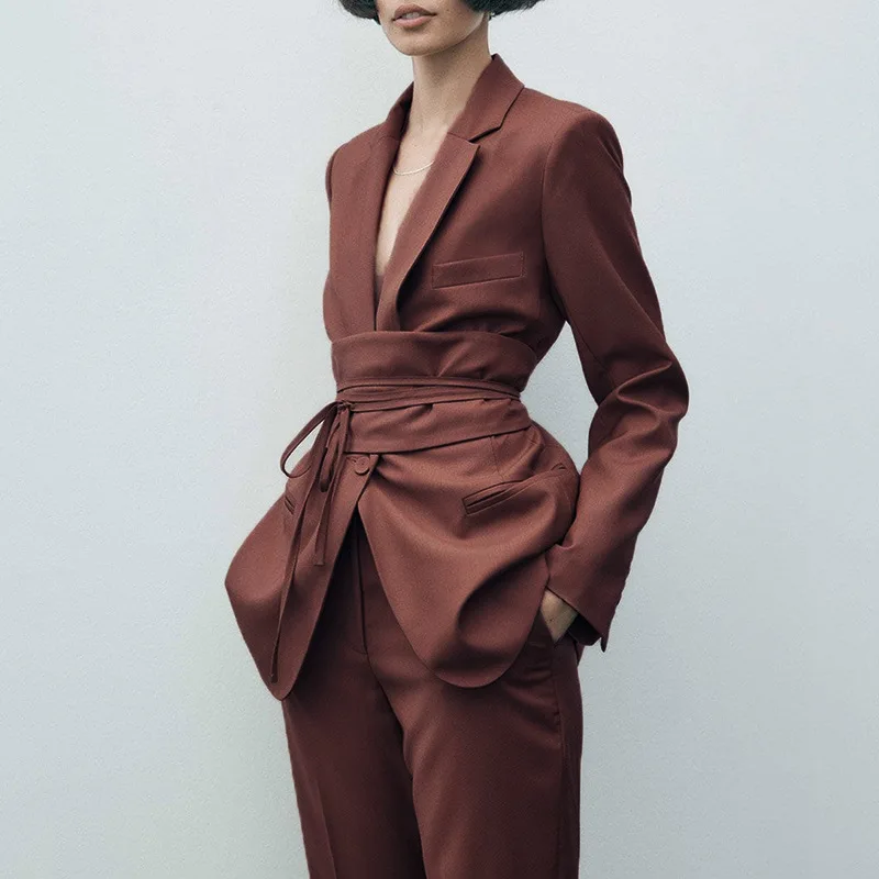 JANHE 2021 Trendy Blazer de mujer chaqueta Ladies Women Casual Brown Office Brown Jacket Coat femme veste thin jacket blazers