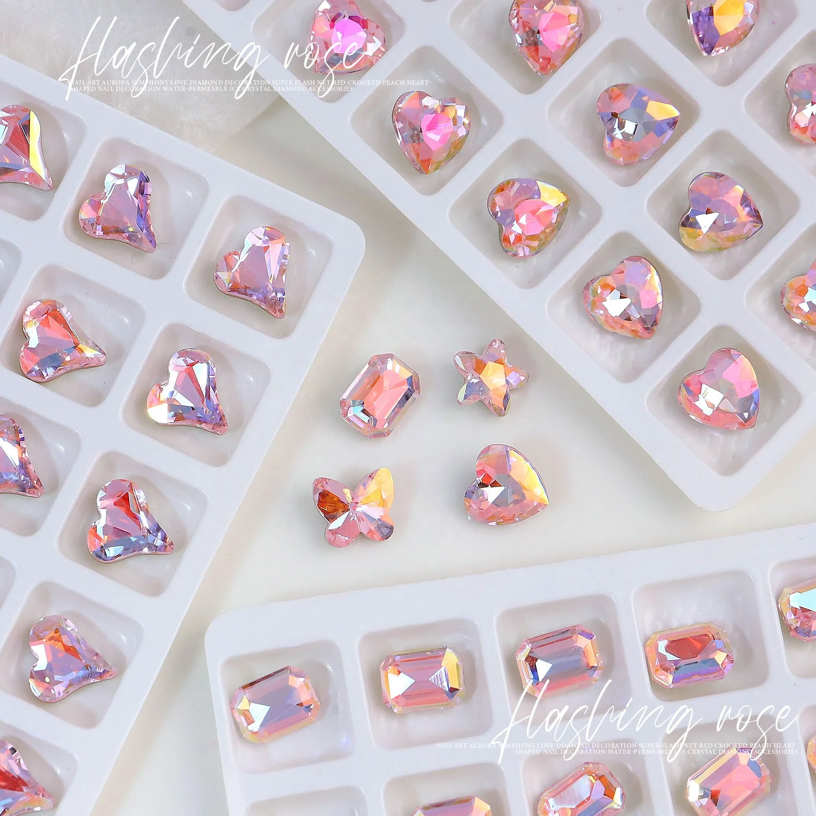 Pink K9 Pointed Bottom Nail Art Charms Aurora Butterfly Starfish Glass Crystal Drill Manicure Jewelry Decorations