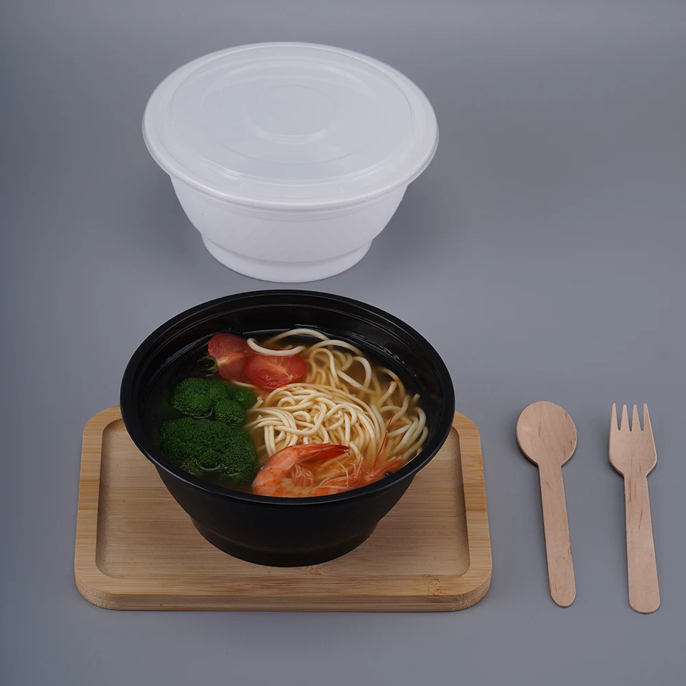 LR White Round PP Plastic Meal Prep Bowls For Salad Vegan 48OZ Soup Disposable Plastic Bowl With Lid Microwave Packing Cup Bowl