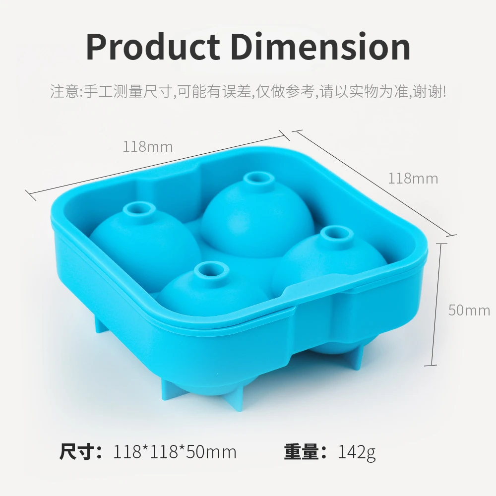 BPA Free Cube Eco-Friendly Silicone Ice Ball Mold Tray Round Tool with Funnel Whiskey Drinks Cocktail Coffee Bar Party