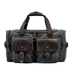 New Large Capacity  Camouflage Fabric With Crazy horse leather Luggage  MensTote Weekend Duffel