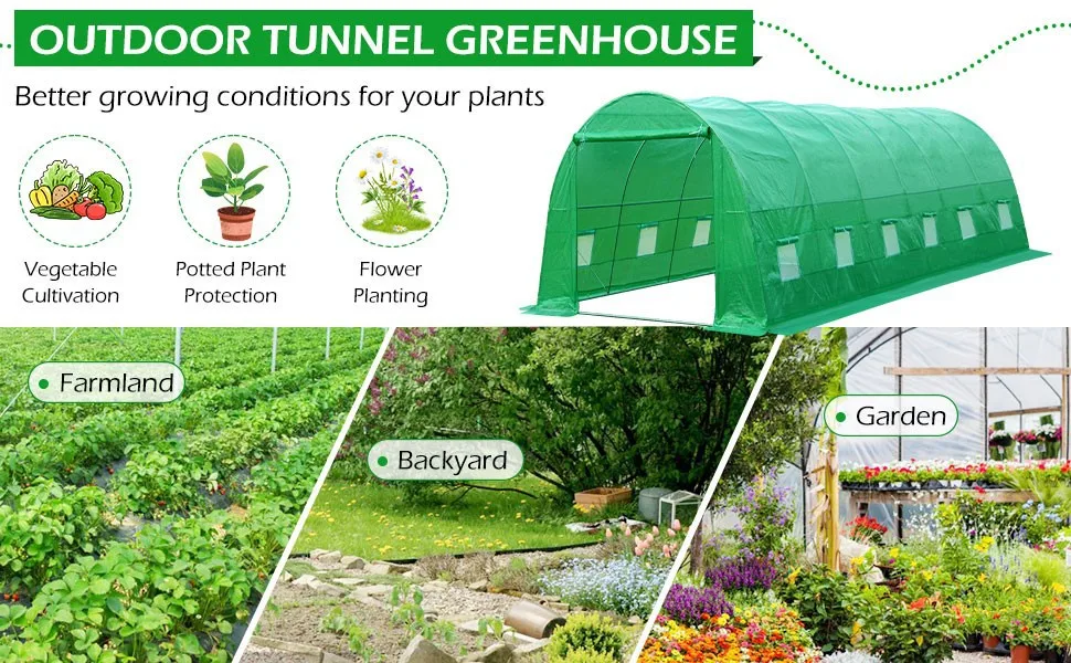 6x3x2 cm Winter Season Portable poly tunnel Greenhouse galvanized Steel Frame Agricultural greenhouse