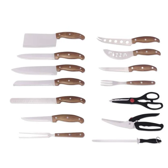 Hot Sale 24pcs Stainless Steel PP Handle Camping Outdoor Kitchen Knife Set In  leather suitcase