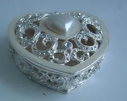 Heart Shape Silver Plated Pink Pearls Jeweled Metal Zinc Alloy Jewelry Box For Trinket Storage For Mother Girlfriend Gifts