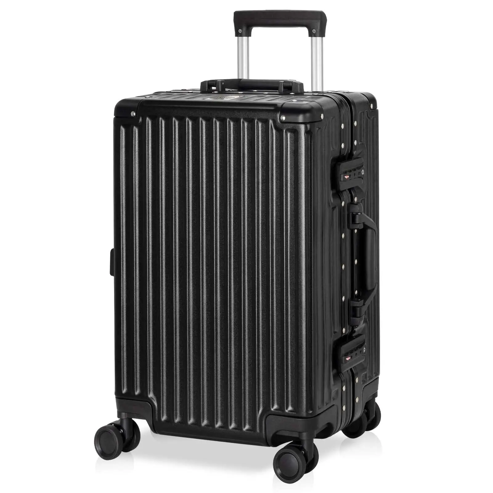 Luggage Aluminium Frame Suitcase PC ABS Hard Shell TSA Lock No Zipper 24In White