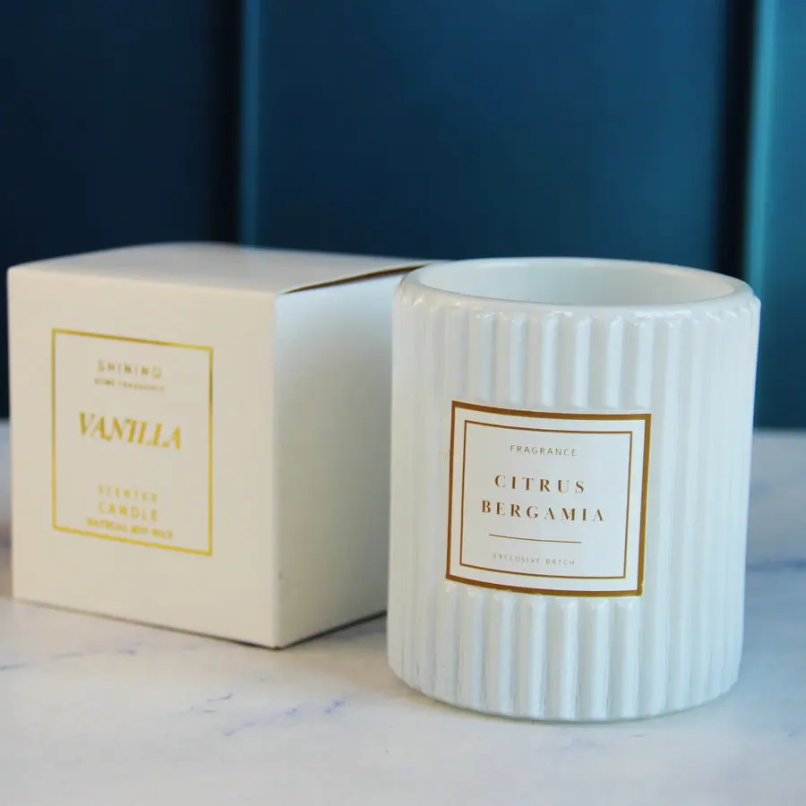 Soybean Wax Scent Candle Gift Organic Natural Fragrance Oil Long Burning Custom Bulk Ribbed Glass Jar Scented Candles With Box