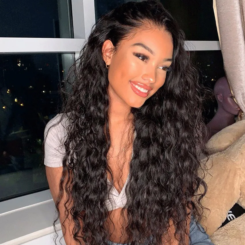 Huashuo Water Wave HD Lace Frontal Wig Peruvian Deep Curly Wave Human Hair Full lace Wig 180% Density Wig