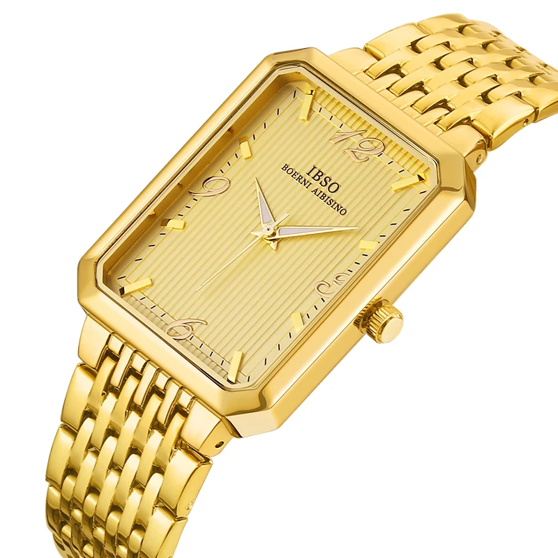 IBSO Luxury Ultra-Thin Rectangle Men Quartz Watch 3Bar Waterproof Shock Resistant