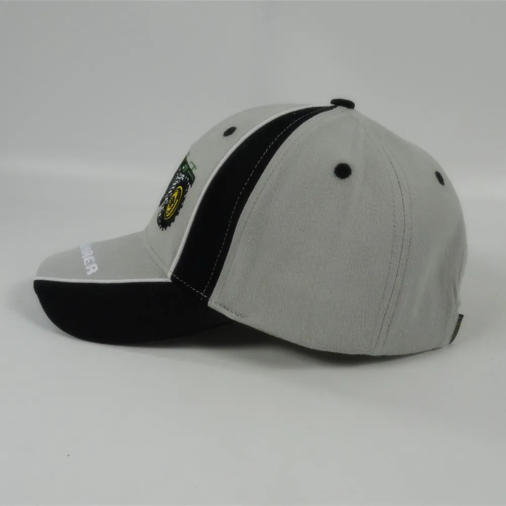 Curve Brim Baseball Cap Tractor Embroidery Brushed Cotton Promotion Cap with Piping