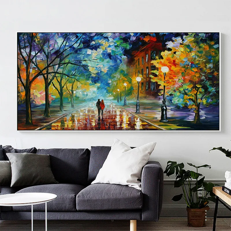Custom Modern Handpainted Oil Painting Tree Palette Knife Canvas Handmade Scenery and Figure Art Living room Wall Decoration