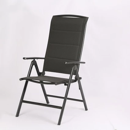 7-позиционный регулируемый стальной строп Teslin, железный металлический современный уличный складной стул черного цвета