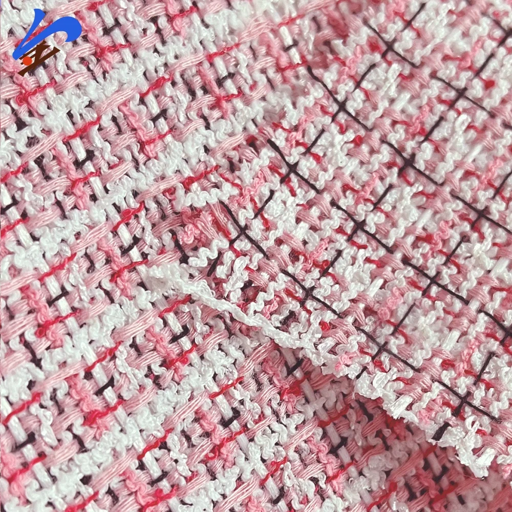Jindian brand Channel Woven Houndstooth Color Women Clothing Fabric With Silver Thread