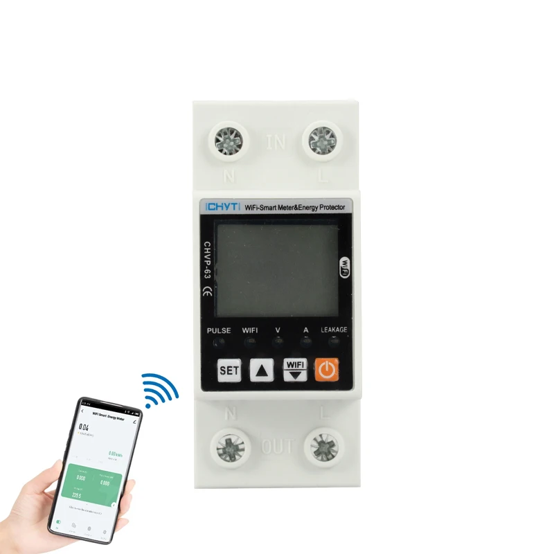 CHYT WiFi Reclosing Smart Meter Tuya 2P 63A Adjustable Current/Voltage Protector LCD Display Energy APP Control Din Rail Mount