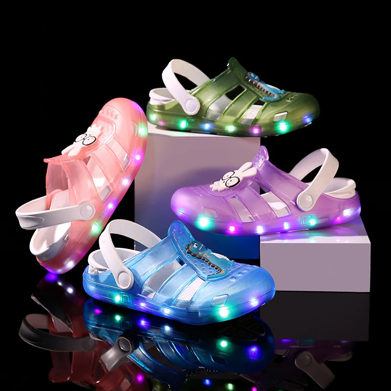
New Style Cute Summer Kids Beach Sandal Croc Shoes Led Clear Children Boy Girl Lighted Clogs Slides 