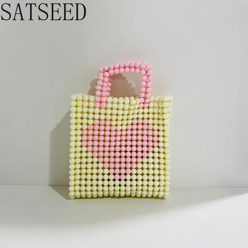 Top-Handle Summer Beaded Clear Bags for Women Purses Handbags Envelope Crossbody Bag Acrylic Chain Love Design Ladies Party 2023
