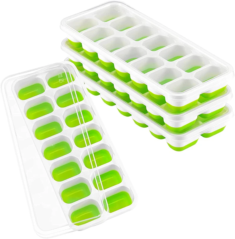 Durable and dishwasher safe stackable silicone ice cube mold ice cube tray with lid and bin
