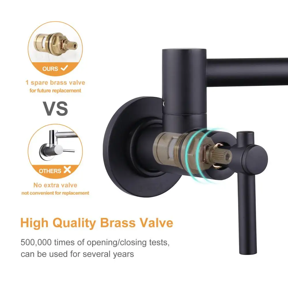 Black Brass Kitchen Faucet Folding Double Joint Swing Arm Wall Mounted Kitchen Pot Filler Faucet