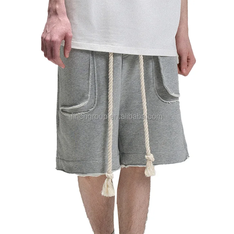Finch Garment Wholesale French Terry Cotton Raw Edge Drawstring Waist Custom Men Gym Sweat Raw Edge Shorts