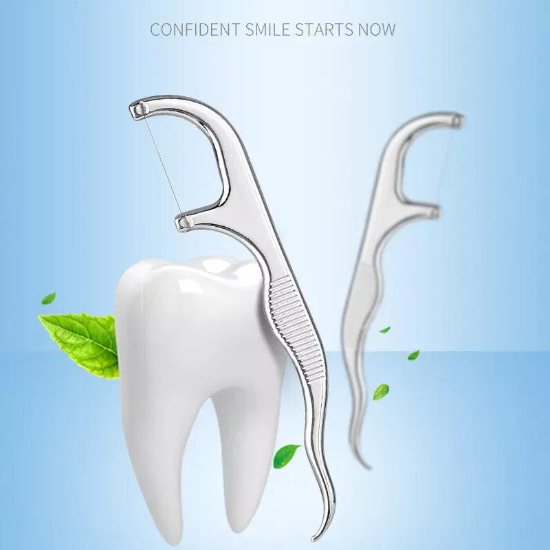 High Quality Stainless Steel Toothpick Dental Floss Reusable Flossing Holder Teeth Cleaning For Oral Teeth Cleaning Care