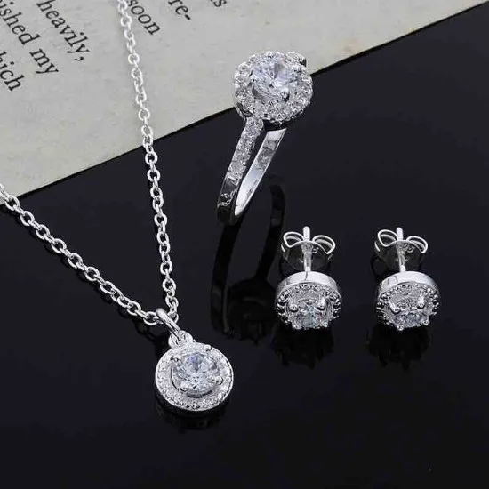  Комплект из колье и серёг серебра 925