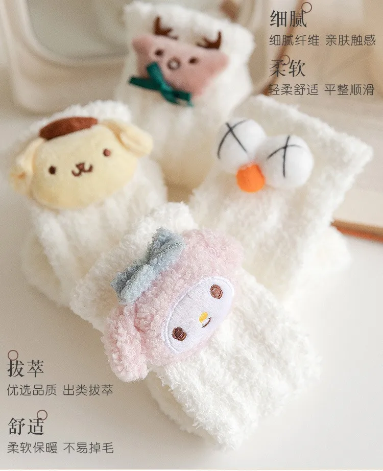 Manufacturer Wholesale High Quality Cartoon SanrioHello Kitty Socks Coral Fleece Socks White Lolita Cute Cartoon Sleep Socks