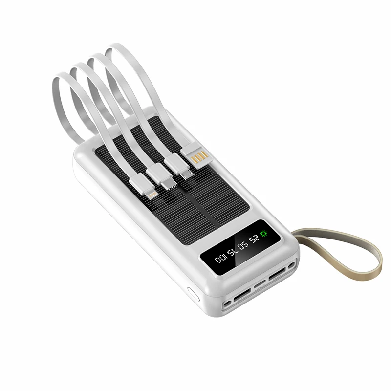 solar energy power powerbank 20000mah power bank oem logo with own cables Camping outdoor power bank with factory price