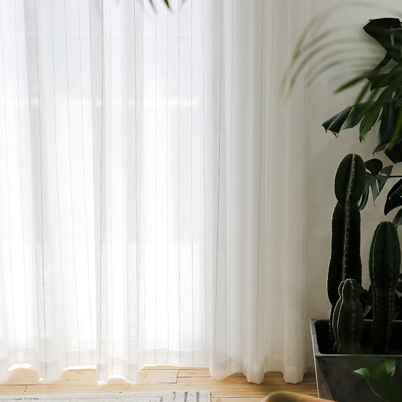 Innermor Modern Striped rideau salon White Color Tulle Sheer for bedroom Window Cortina Custom Size Voile Panel
