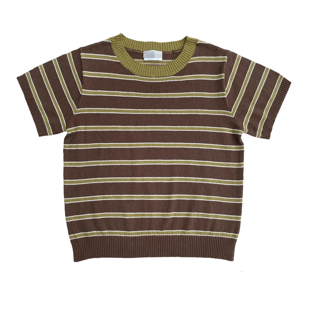 
Children Color stripe comfortable Fabric Custom acrylic knit T shirt 