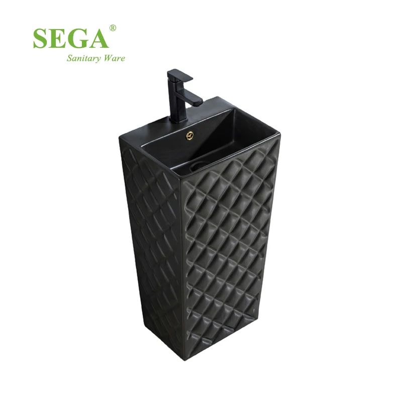 P-7174l-mb Custom Color Pedestal Basin Artistic Pedestal Sink Wash Basin Pedestal Height Bathroom Matt Black Modern Ceramic SEGA