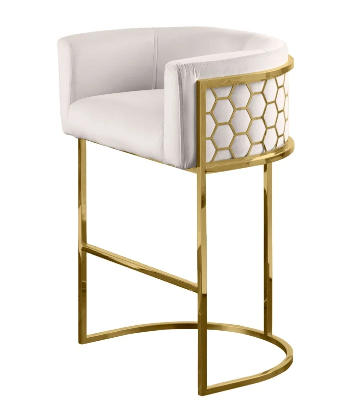 New Bar Furniture Modern Multicolor Metal Bar Stool Upholstered Velvet Fabric Bar Stool With Honeycomb Backrest