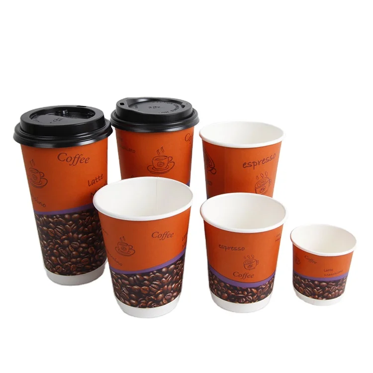 Machine Coffee paper Cup Custom Logo Printed paper cups 8oz Disposable Double Wall Paper coffee Cups With Lids