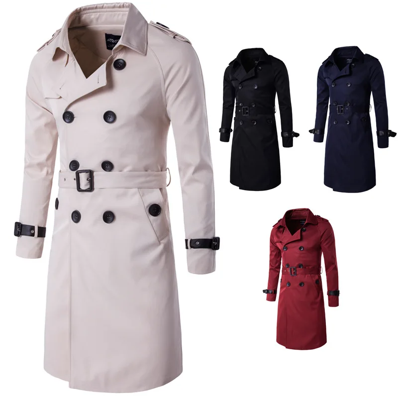 3CC02M Hot sale Spring business plus size 5XL men double breast overcoat Lapel Trench long winter coats mens with belt