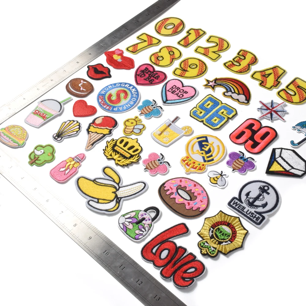 Set of 43 PCS large qty in stock Different Types Iron On Embroidered High Quality Embroidery Patches For Clothing