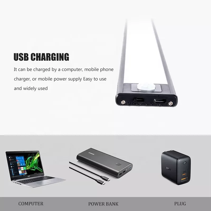 Usb Rechargeable Wireless Battery Power Aluminium Closet Lights Automatic Magnet Motion Sensor Under Cabinet Light For Kitchen