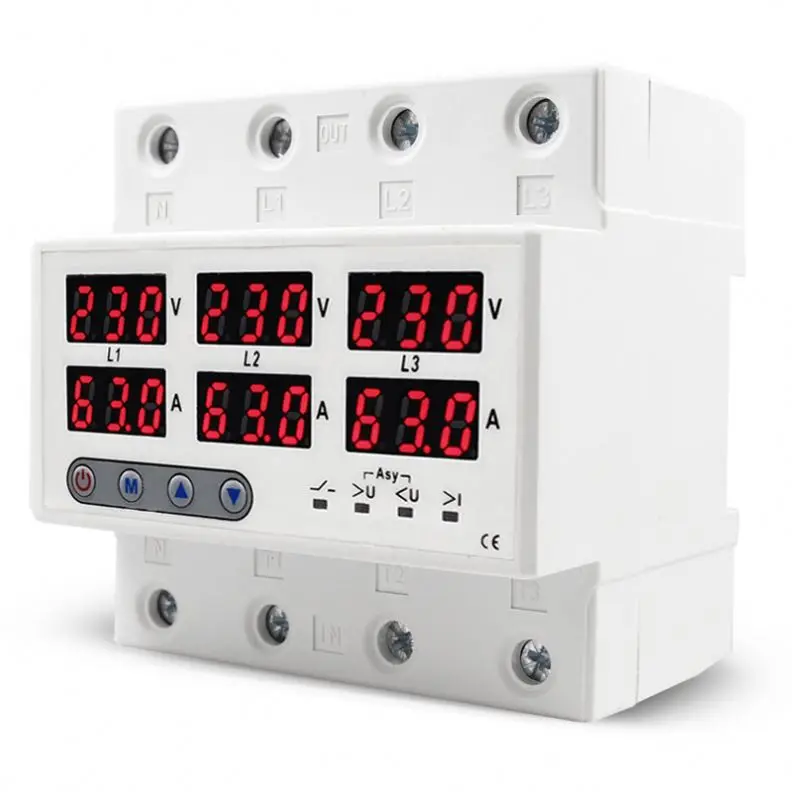 Three phase Voltage Protector 63A 220V 3P+N Over Under Voltage Current limiter  adjustable voltage protective