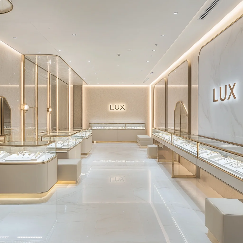 LUX Custom Modern Jewellery Display High Quality MDF Wood Showcase Jewelry Display Cabinet with LED Light