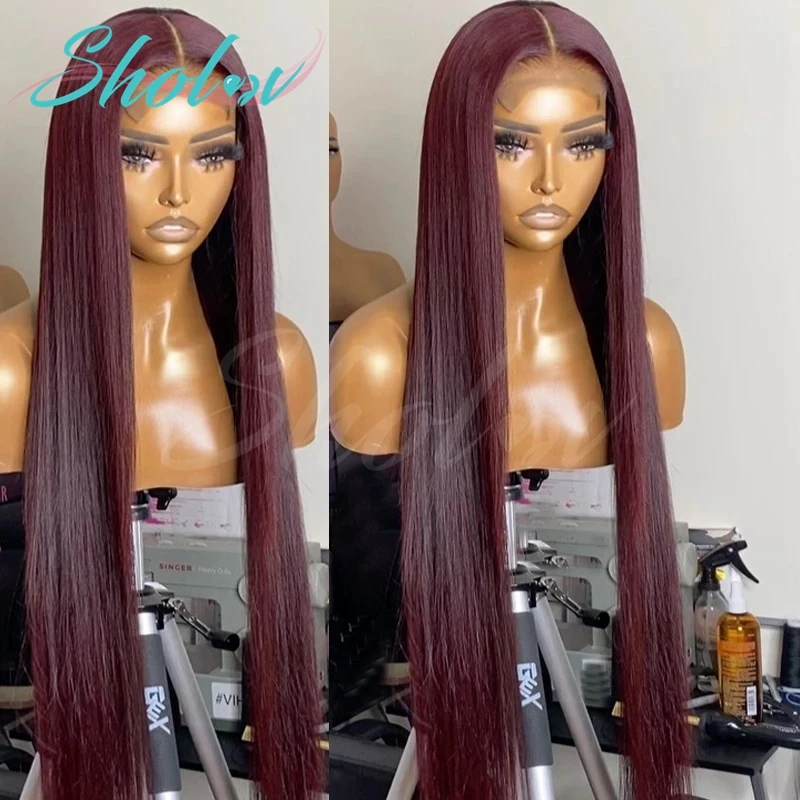 99J Red 360 Transparent Women Full Lace Wigs Virgin Long Human Hair Afro Kinky Silk Base 360 Glueless Lace Wigs