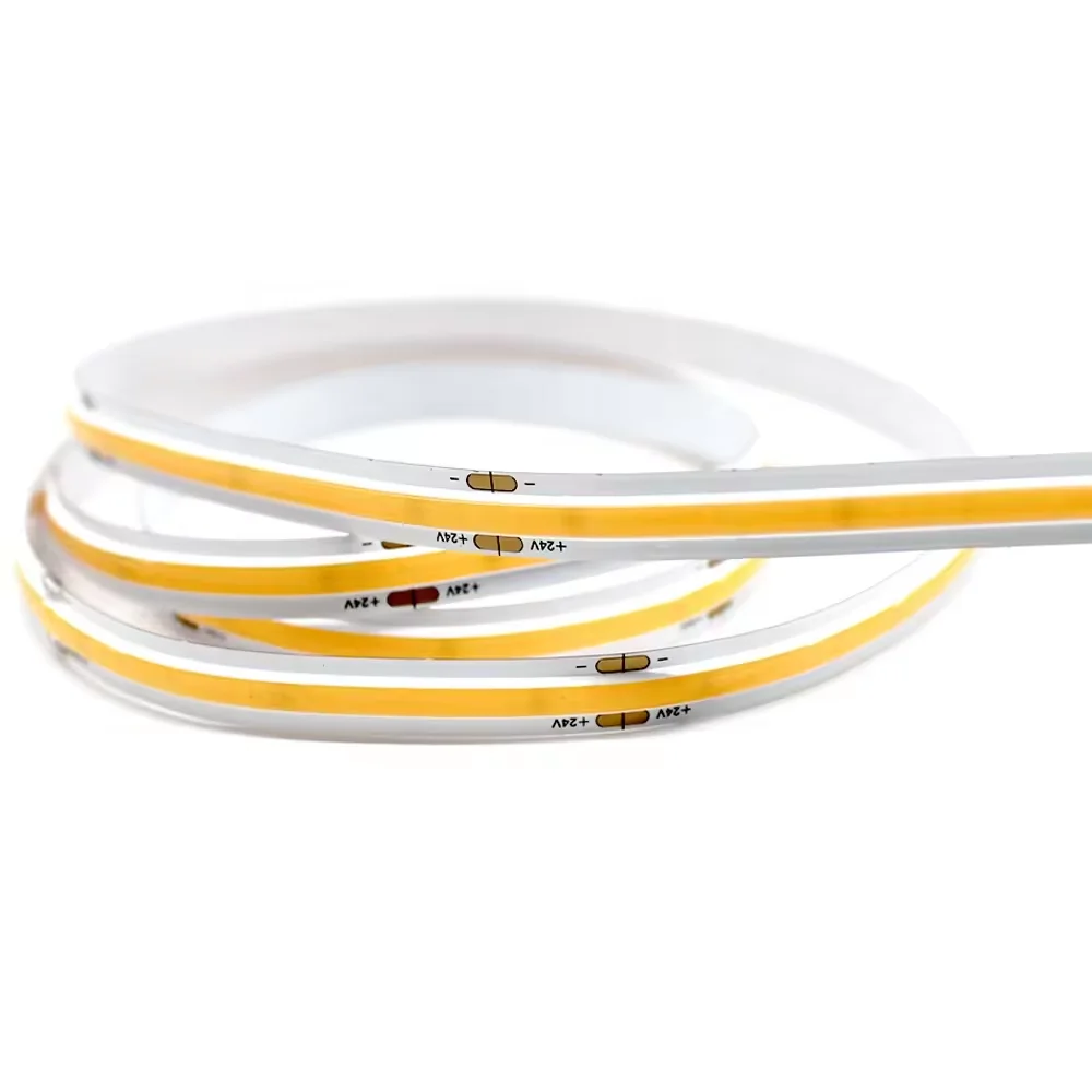 Hot selling Damproof DC12V 24V 312leds/m 8mm PCB CRI90 IP20 12W/M With 3 years warranty Flexible COB LED Strip for decoration