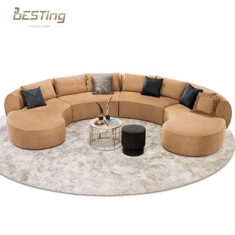 Half round corner sofas set luxury low arm floor sofas couch suede fabric modular sofas for living room hotel