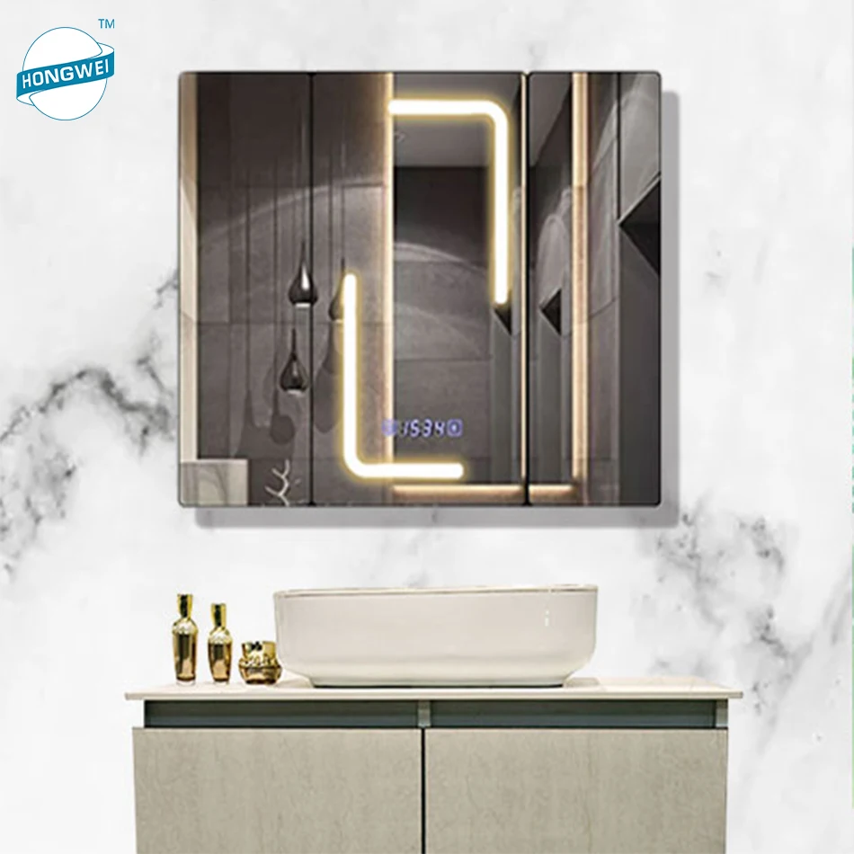 Factory Direct Sale Wall Mounted  3 Doors Design Makeup Smart Mirror Led Bath Room Cabinet With Mirror